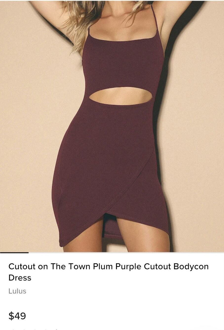 Lulus Cutout on the town Plum Bodycon Mini Spaghetti Strap Dress size M
